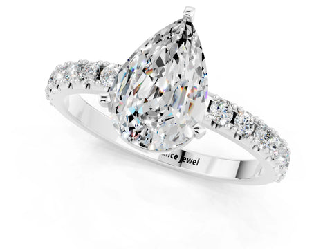 White gold Pear Cut Moissanite Solitaire Pavé Band with Four-Prong Setting_1