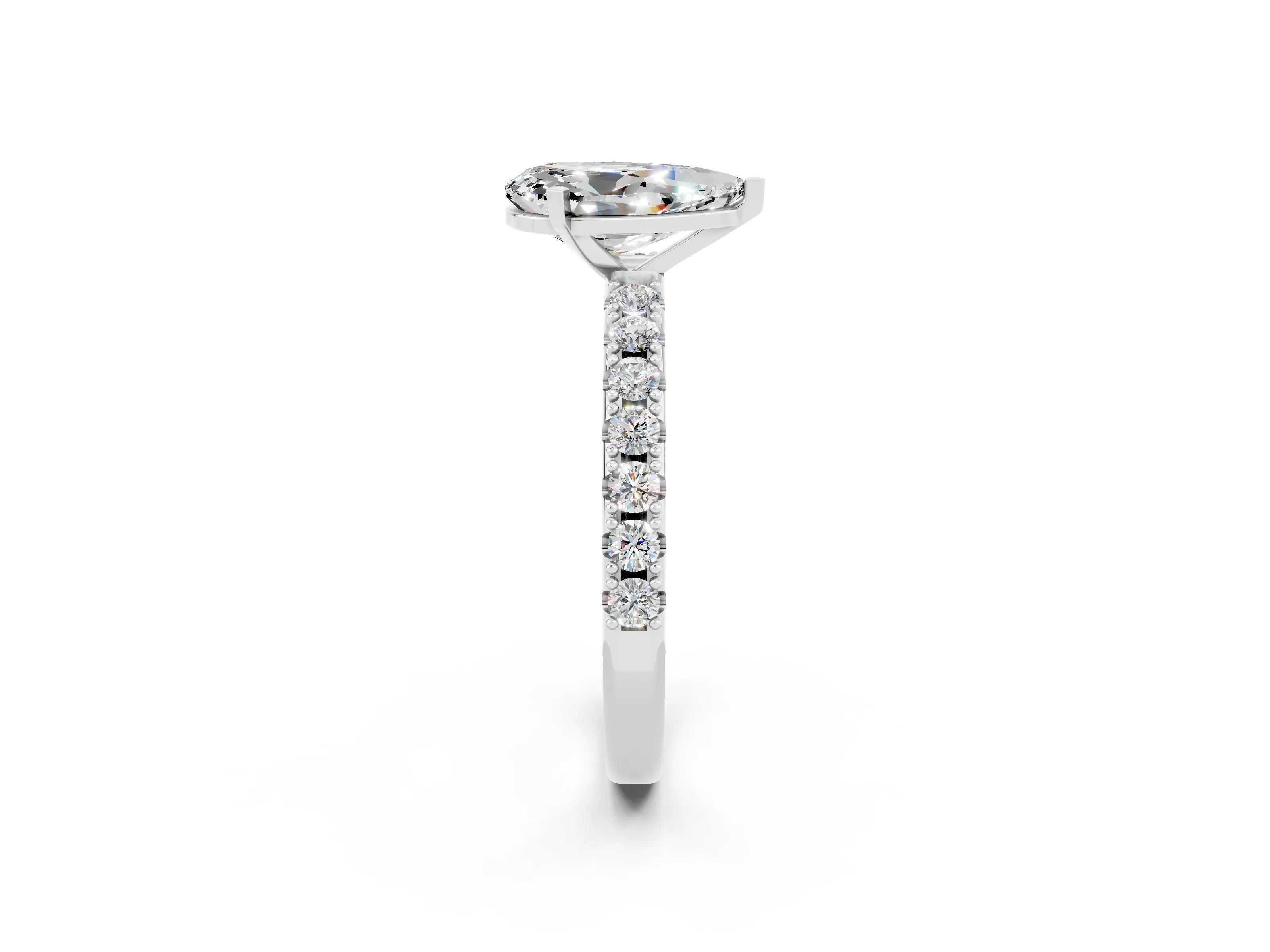 White gold Pear Cut Moissanite Solitaire Pavé Band with Four-Prong Setting_2
