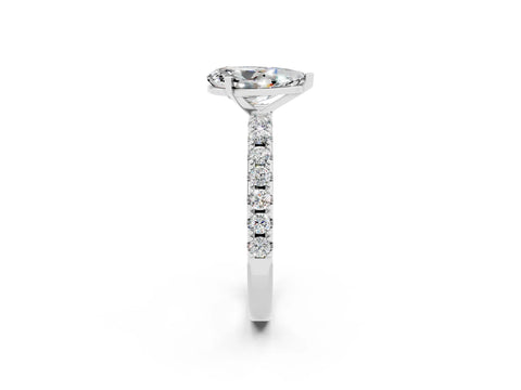 White gold Pear Cut Moissanite Solitaire Pavé Band with Four-Prong Setting_2
