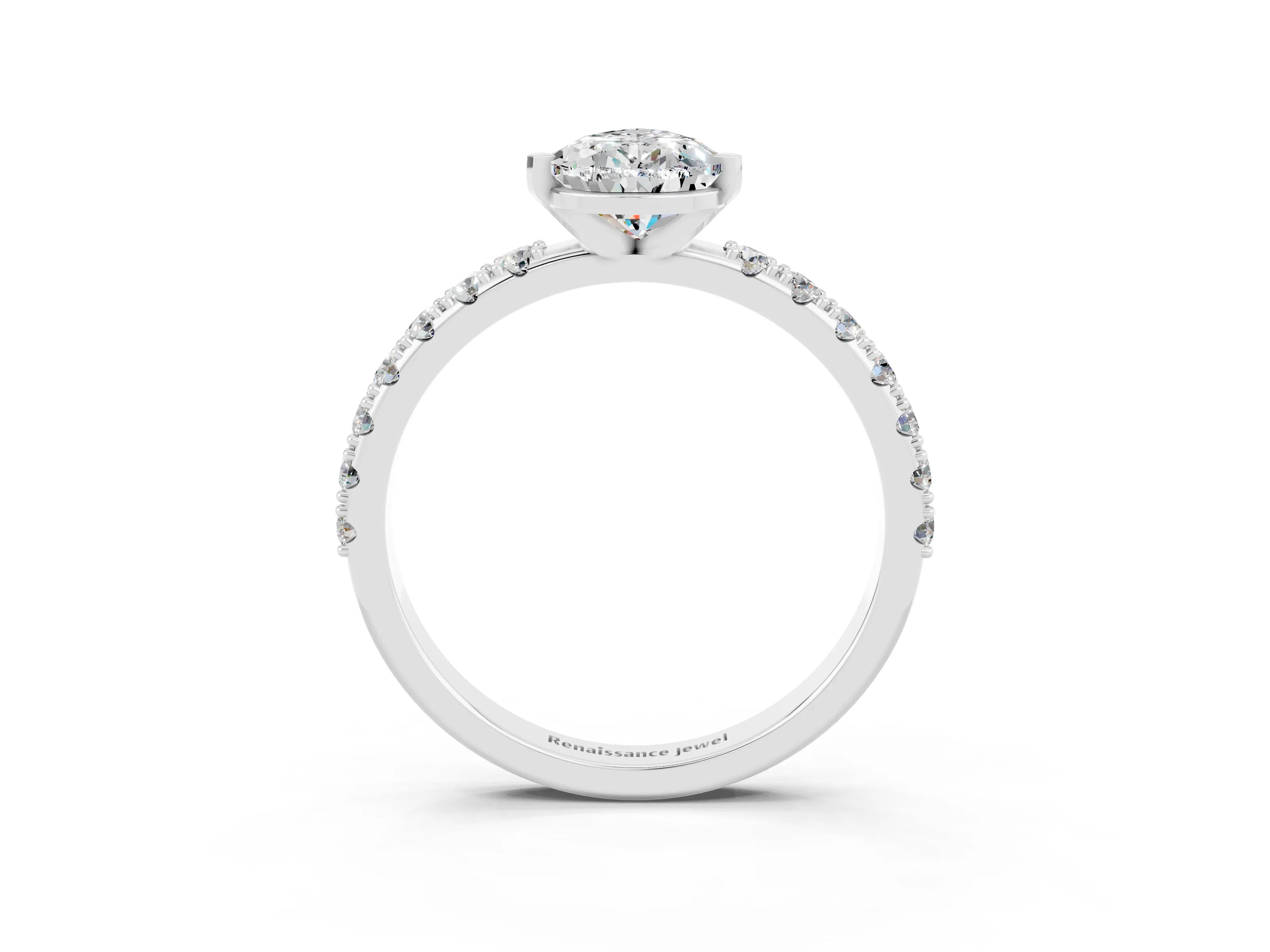 White gold Pear Cut Moissanite Solitaire Pavé Band with Four-Prong Setting_3