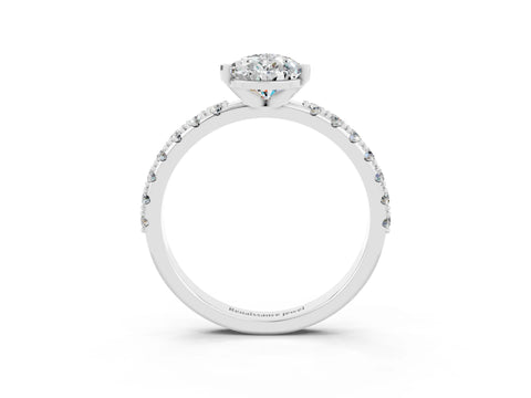 White gold Pear Cut Moissanite Solitaire Pavé Band with Four-Prong Setting_3