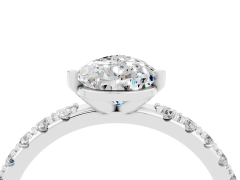 White gold Pear Cut Moissanite Solitaire Pavé Band with Four-Prong Setting_4