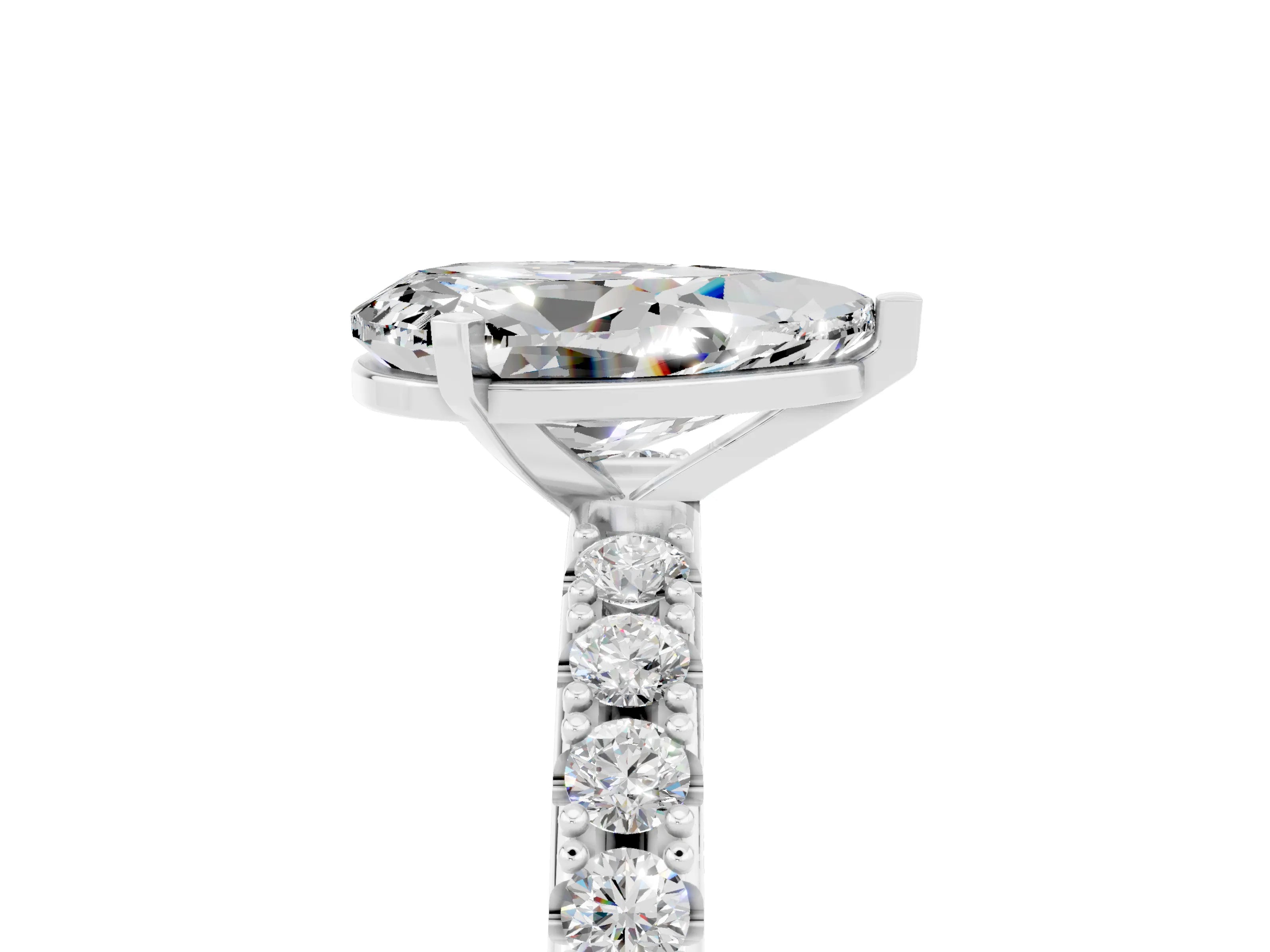 White gold Pear Cut Moissanite Solitaire Pavé Band with Four-Prong Setting_5