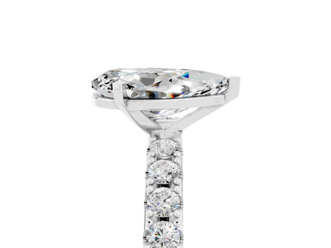 White gold Pear Cut Moissanite Solitaire Pavé Band with Four-Prong Setting_5
