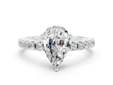 White gold Pear Cut Moissanite Solitaire Pavé Band with Four-Prong Setting