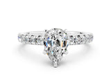 White gold Pear Cut Moissanite Solitaire Pavé Engagement Ring with Round Band and Prong Setting_12