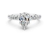 White gold Pear Cut Moissanite Solitaire Pavé Engagement Ring with Round Band and Prong Setting_78