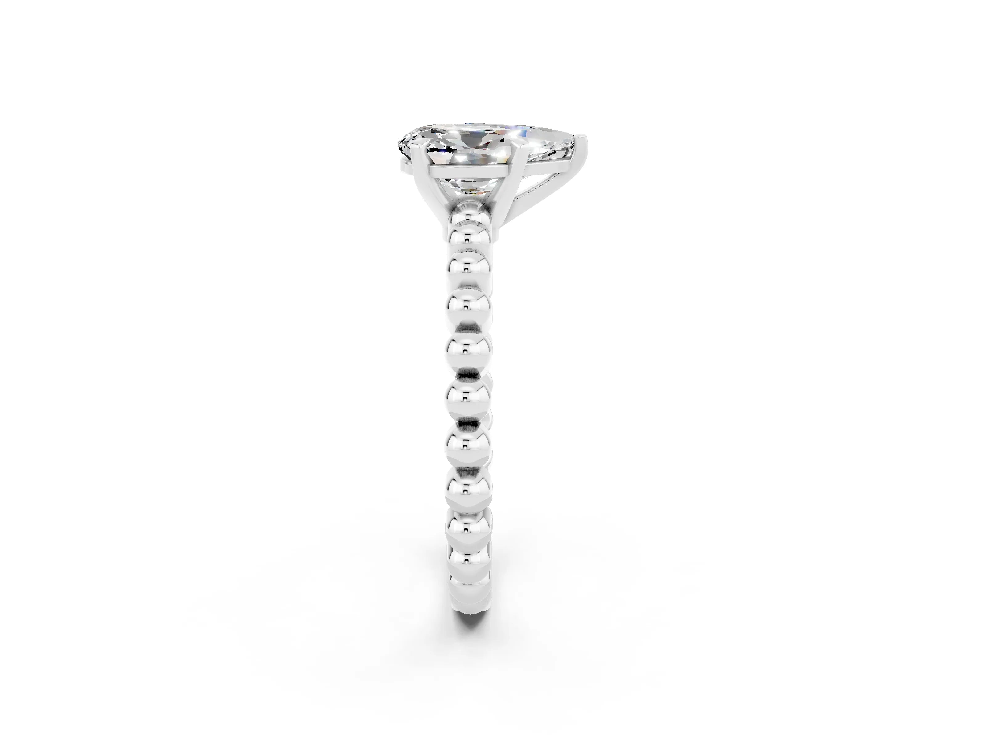 White gold Pear Cut Moissanite Solitaire Ring with Beaded Band and Prong Setting_38
