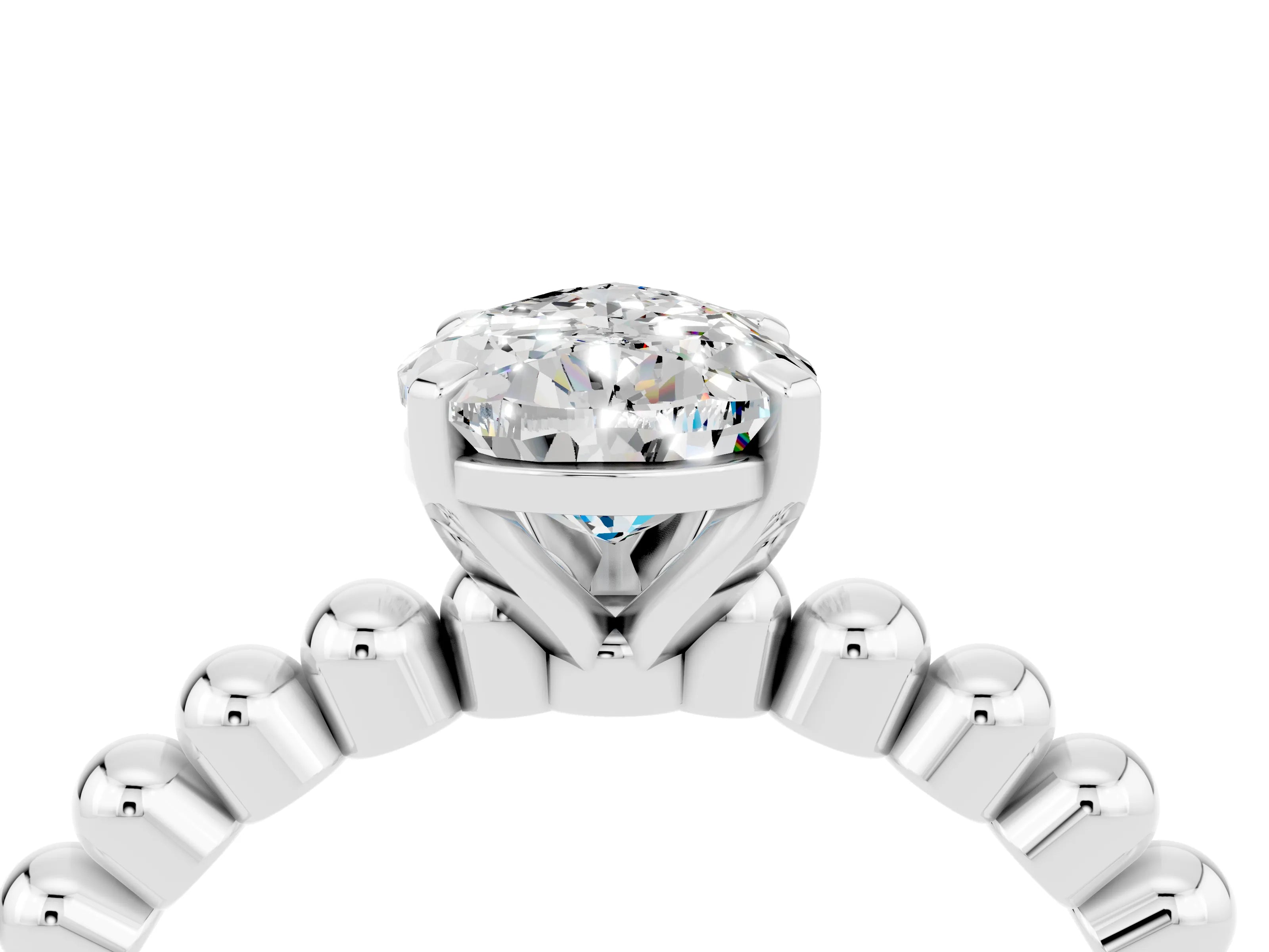 White gold Pear Cut Moissanite Solitaire Ring with Beaded Band and Prong Setting_40