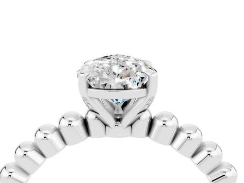 White gold Pear Cut Moissanite Solitaire Ring with Beaded Band and Prong Setting_40