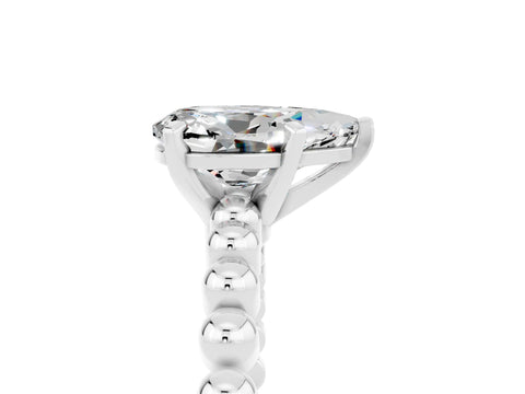 White gold Pear Cut Moissanite Solitaire Ring with Beaded Band and Prong Setting_47