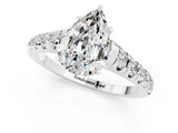White gold Pear Cut Moissanite Solitaire Ring with Cathedral Setting and Pavé Band_1