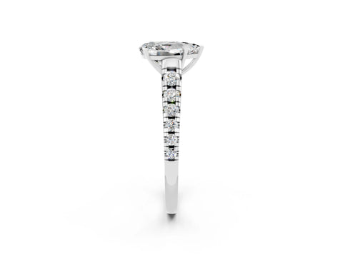 White gold Pear Cut Moissanite Solitaire Ring with Cathedral Setting and Pavé Band_2