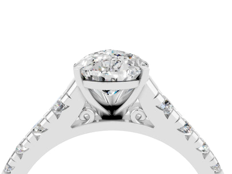 White gold Pear Cut Moissanite Solitaire Ring with Cathedral Setting and Pavé Band_4
