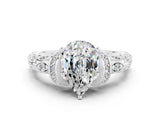 White gold Pear Cut Moissanite Solitaire Ring with Filigree Band and Four-Prong Setting_72