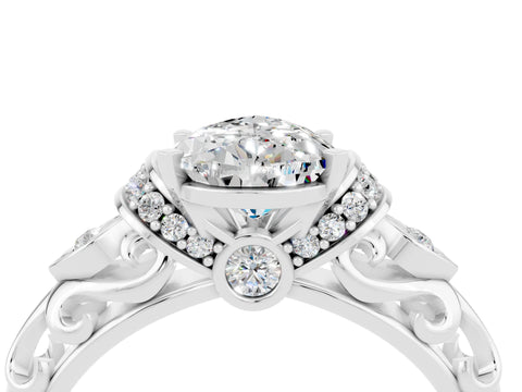 White gold Pear Cut Moissanite Solitaire Ring with Filigree Band and Four-Prong Setting_73