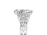 White gold Pear Cut Moissanite Solitaire Ring with Filigree Band and Four-Prong Setting_74