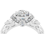 White gold Pear Cut Moissanite Solitaire Ring with Filigree Band and Four-Prong Setting_76