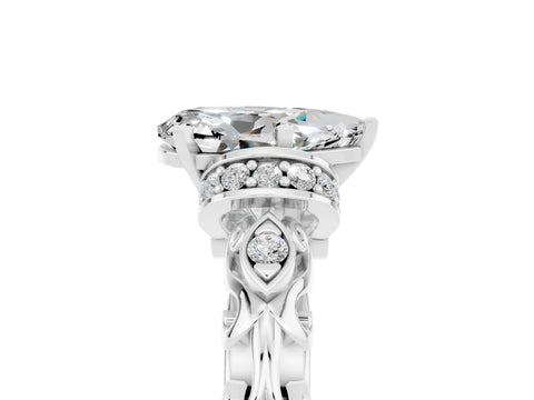 White gold Pear Cut Moissanite Solitaire Ring with Filigree Band and Four-Prong Setting_77