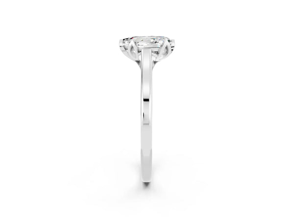 White gold Pear Cut Moissanite Solitaire Ring with Flower Prong Setting and Classic Band
