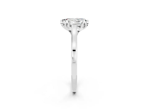 White gold Pear Cut Moissanite Solitaire Ring with Flower Prong Setting and Classic Band_14