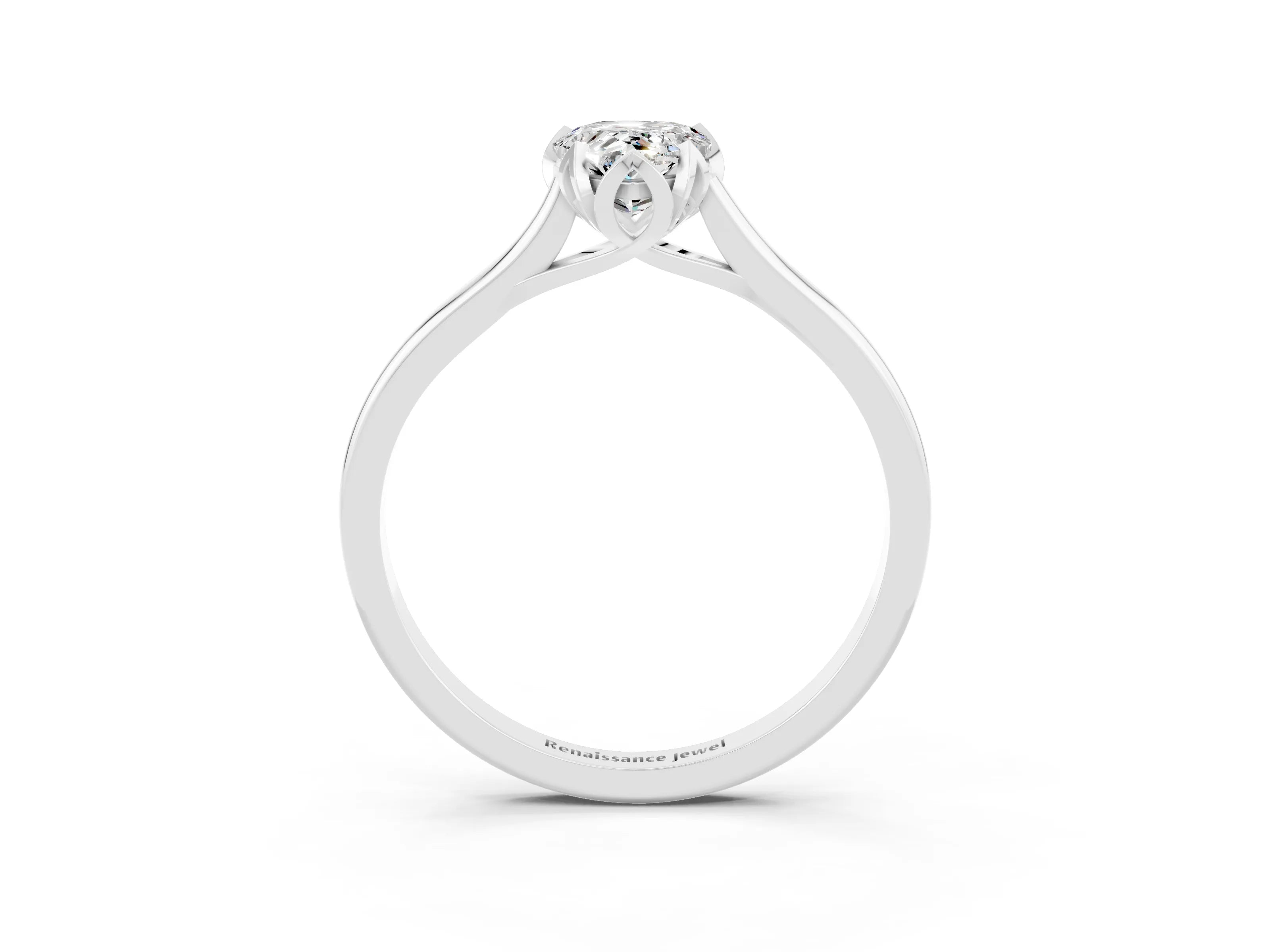 White gold Pear Cut Moissanite Solitaire Ring with Flower Prong Setting and Classic Band_15