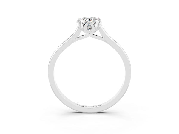 Platinum Pear Cut Moissanite Solitaire Ring with Flower Prong Setting and Classic Band