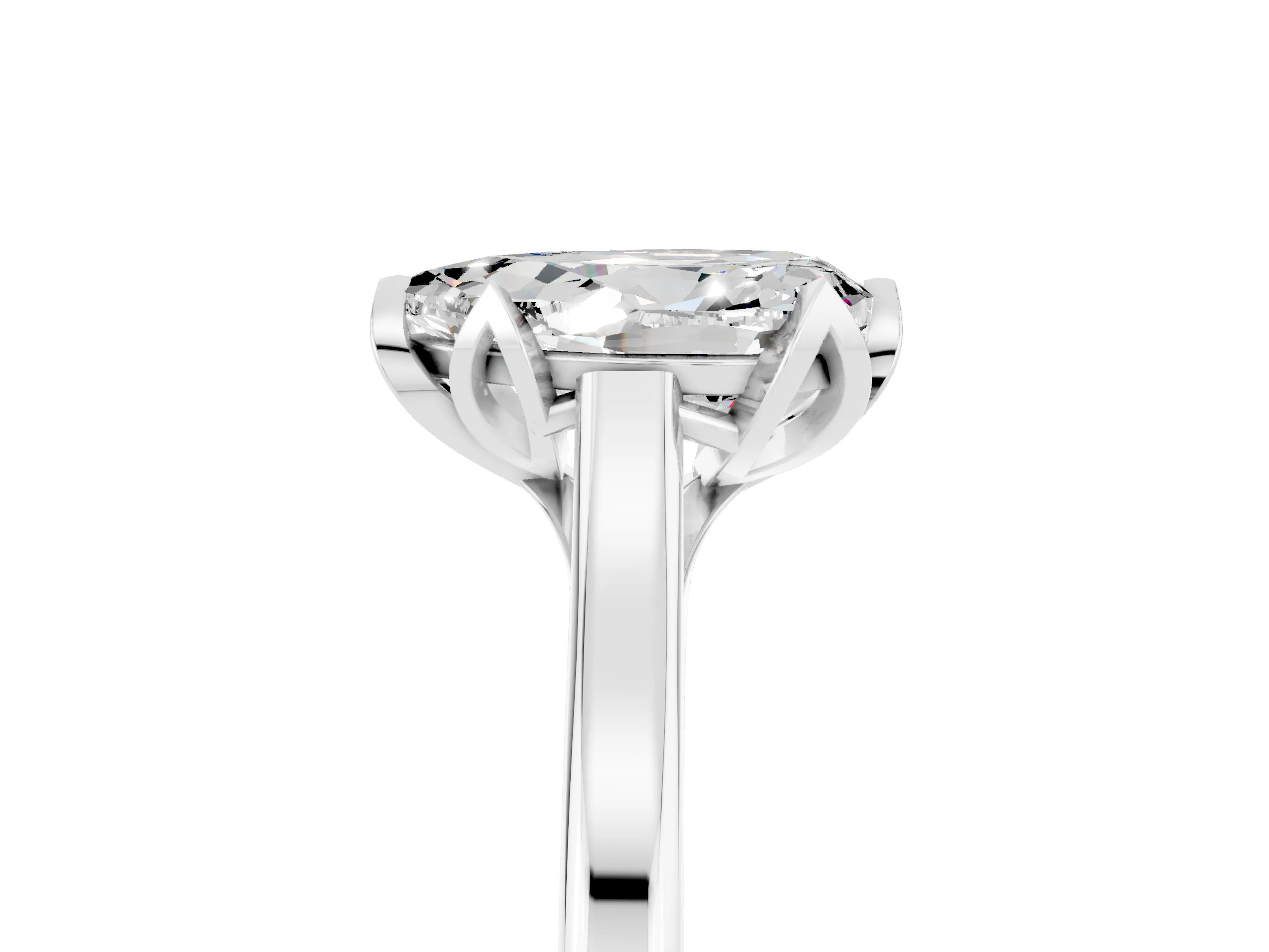 White gold Pear Cut Moissanite Solitaire Ring with Flower Prong Setting and Classic Band_17