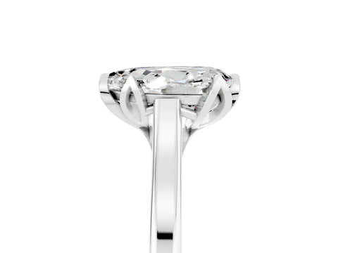 White gold Pear Cut Moissanite Solitaire Ring with Flower Prong Setting and Classic Band_17
