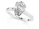 White gold Pear Cut Moissanite Solitaire Ring with Flower Prong Setting and Classic Band_49