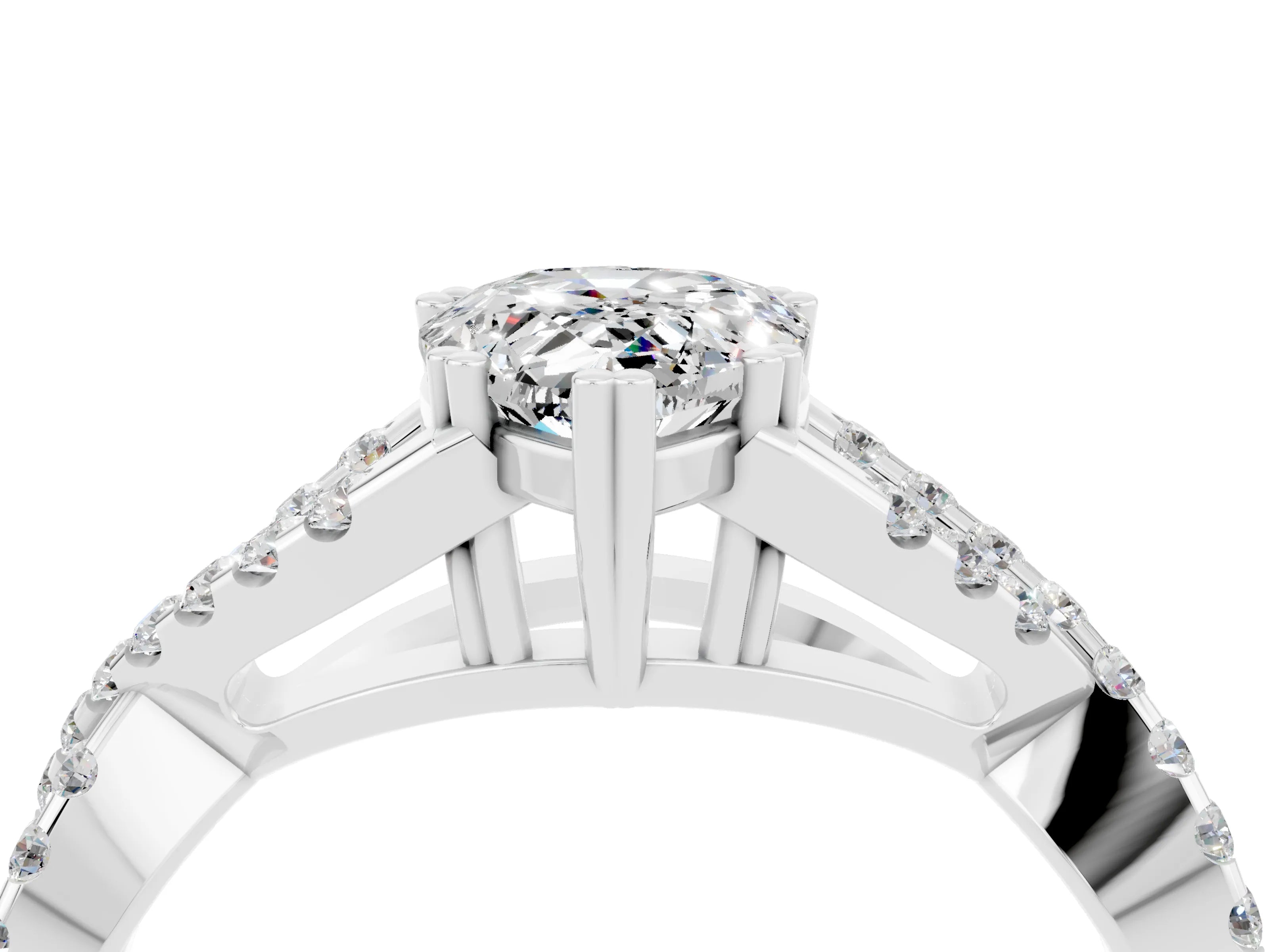 White gold Pear Cut Moissanite Solitaire Ring with Four-Prong Setting and Twisted Pavé Band_4
