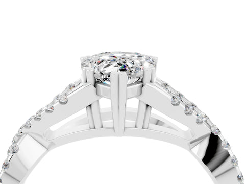 White gold Pear Cut Moissanite Solitaire Ring with Four-Prong Setting and Twisted Pavé Band_4