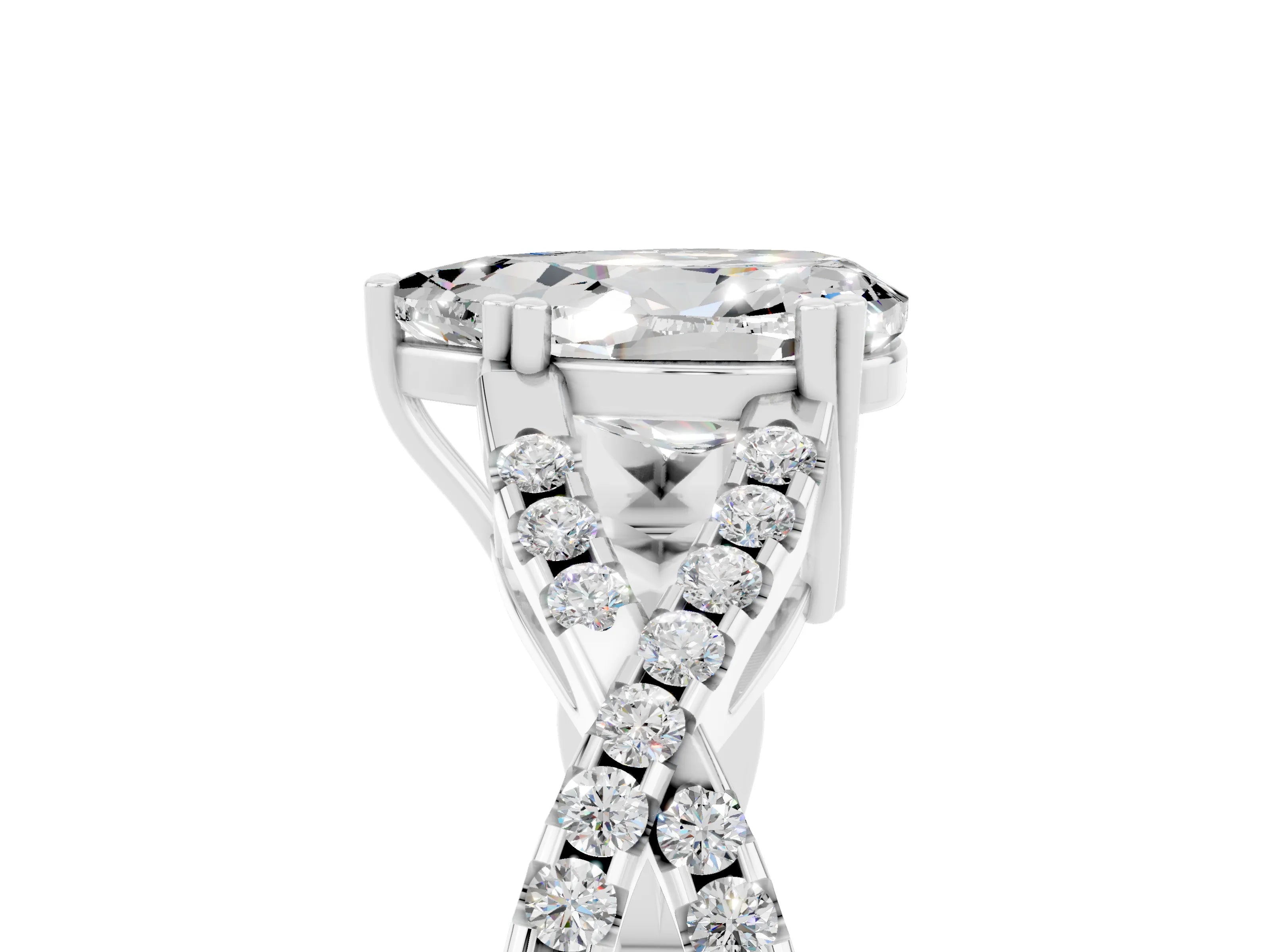 White gold Pear Cut Moissanite Solitaire Ring with Four-Prong Setting and Twisted Pavé Band_5