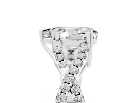 White gold Pear Cut Moissanite Solitaire Ring with Four-Prong Setting and Twisted Pavé Band_5