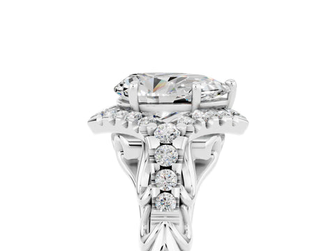 White gold Pear Cut Moissanite Solitaire Ring with Hidden Halo and Pavé Band_17