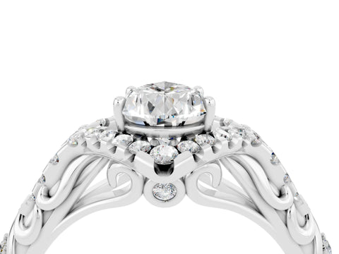 White gold Pear Cut Moissanite Solitaire Ring with Hidden Halo and Pavé Band_28