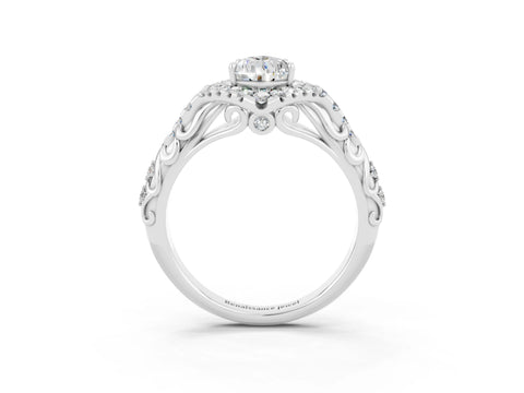 White gold Pear Cut Moissanite Solitaire Ring with Hidden Halo and Pavé Band_39