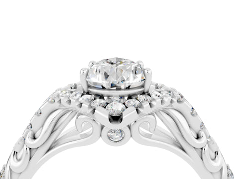 White gold Pear Cut Moissanite Solitaire Ring with Hidden Halo and Pavé Band_40