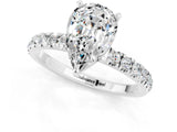 White gold Pear Cut Moissanite Solitaire Ring with Pavé Accents and Four-Prong Setting_1