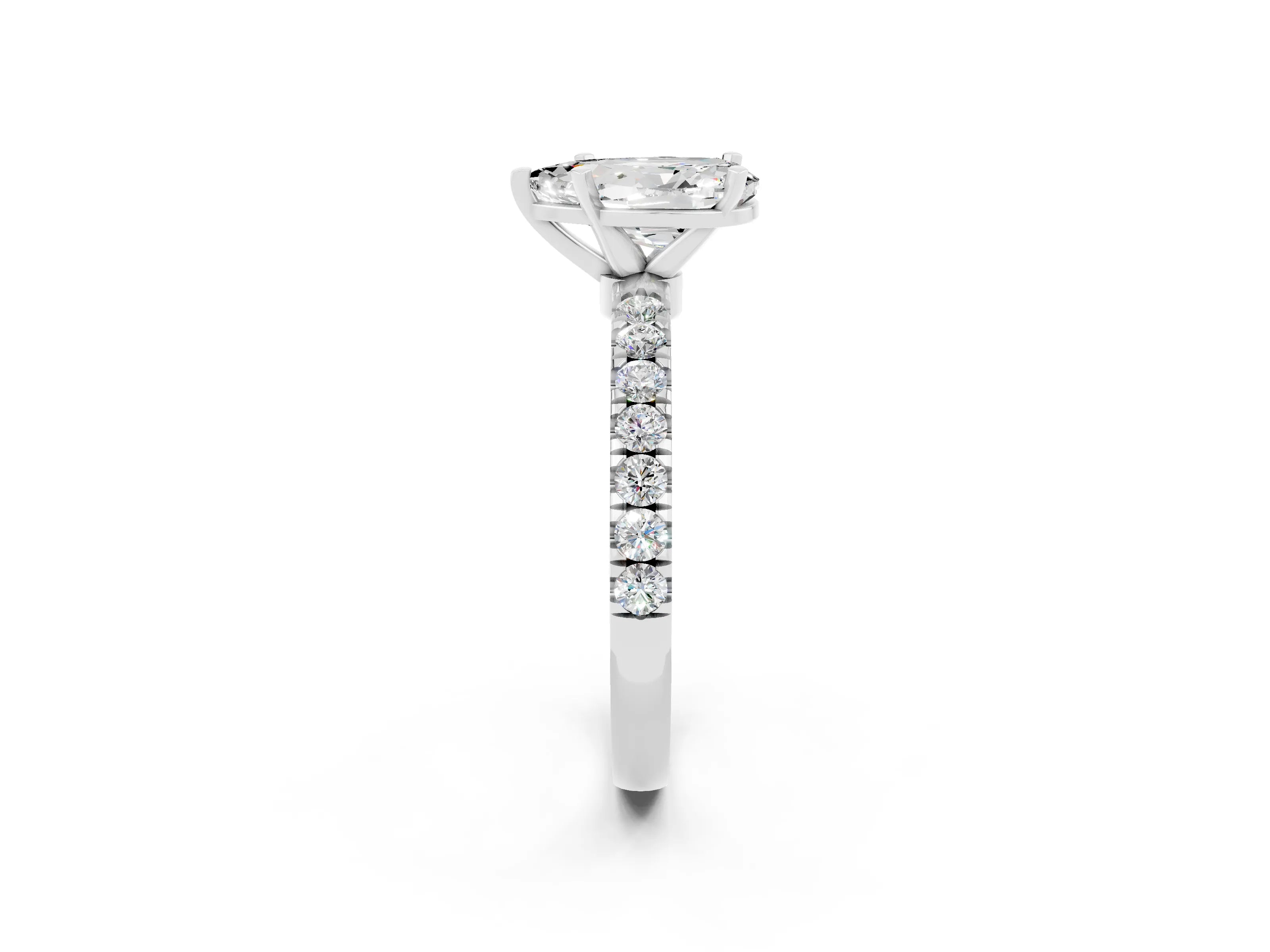 White gold Pear Cut Moissanite Solitaire Ring with Pavé Accents and Four-Prong Setting_2