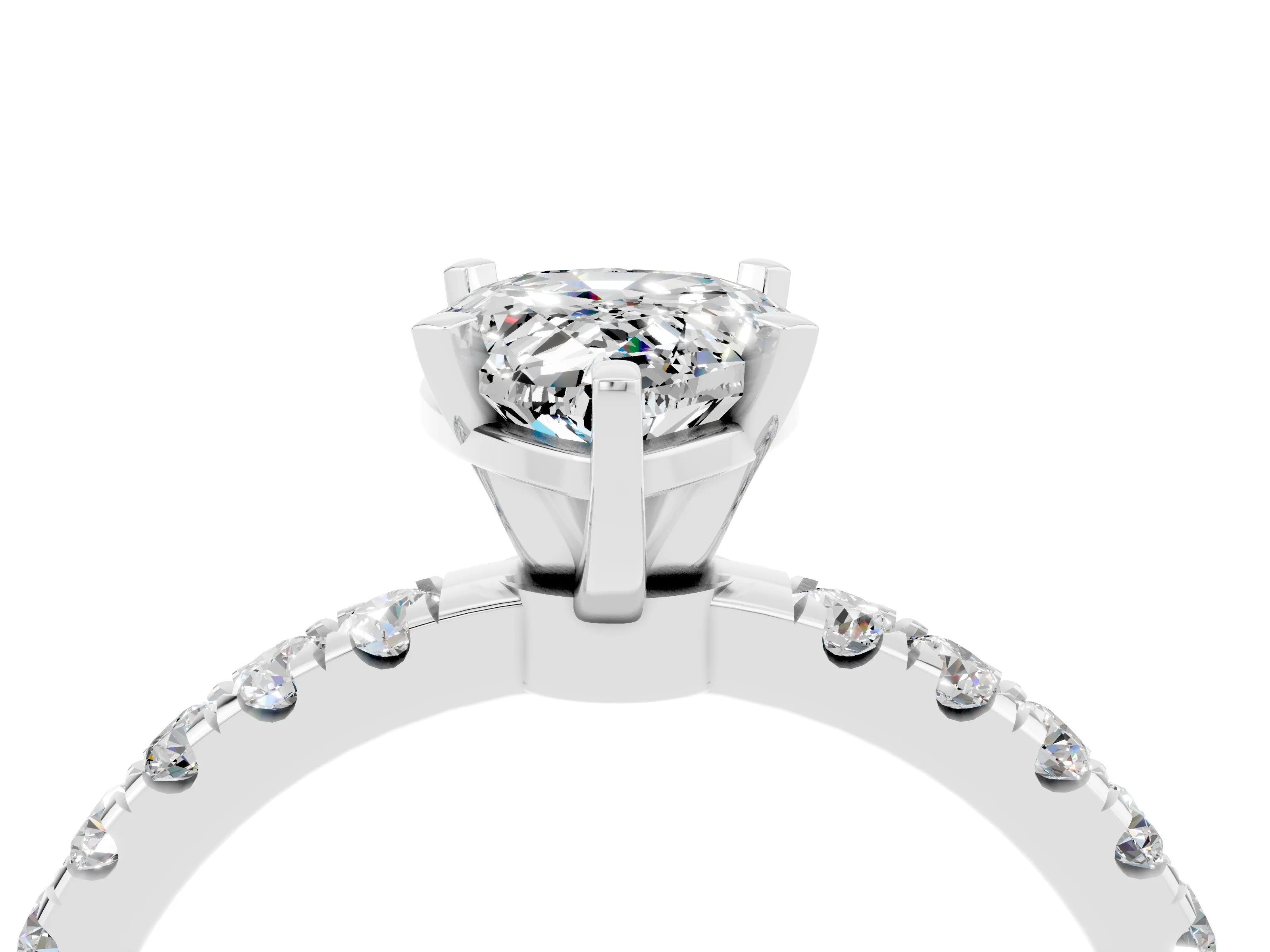 White gold Pear Cut Moissanite Solitaire Ring with Pavé Accents and Four-Prong Setting_4