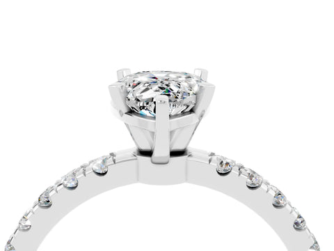 White gold Pear Cut Moissanite Solitaire Ring with Pavé Accents and Four-Prong Setting_4