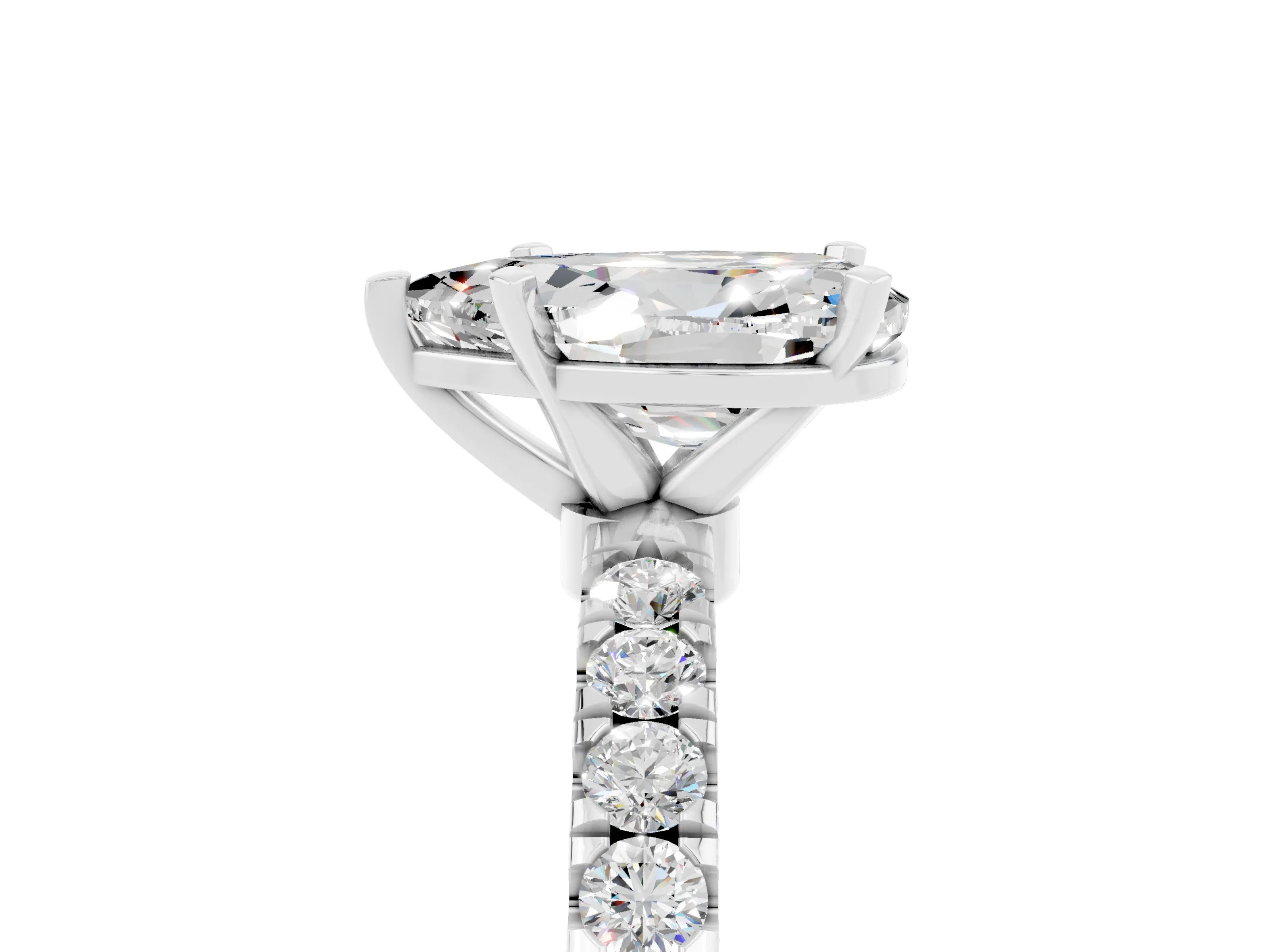 White gold Pear Cut Moissanite Solitaire Ring with Pavé Accents and Four-Prong Setting_5