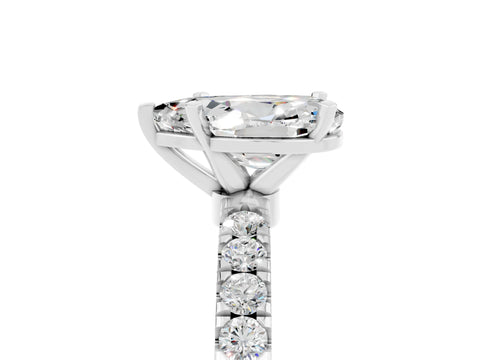 White gold Pear Cut Moissanite Solitaire Ring with Pavé Accents and Four-Prong Setting_5