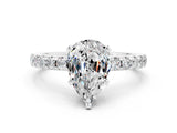 White gold Pear Cut Moissanite Solitaire Ring with Pavé Band and Four-Prong Setting_24