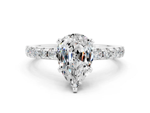 White gold Pear Cut Moissanite Solitaire Ring with Pavé Band and Four-Prong Setting_24