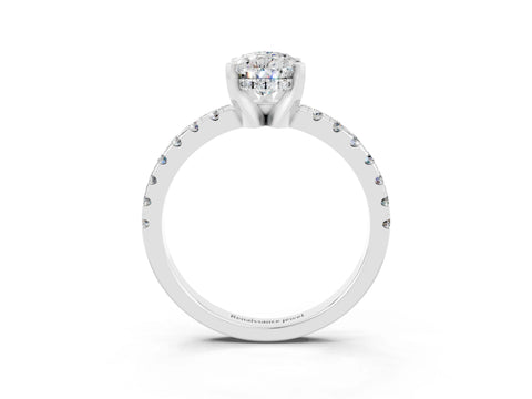 White gold Pear Cut Moissanite Solitaire Ring with Pavé Band and Four-Prong Setting_27