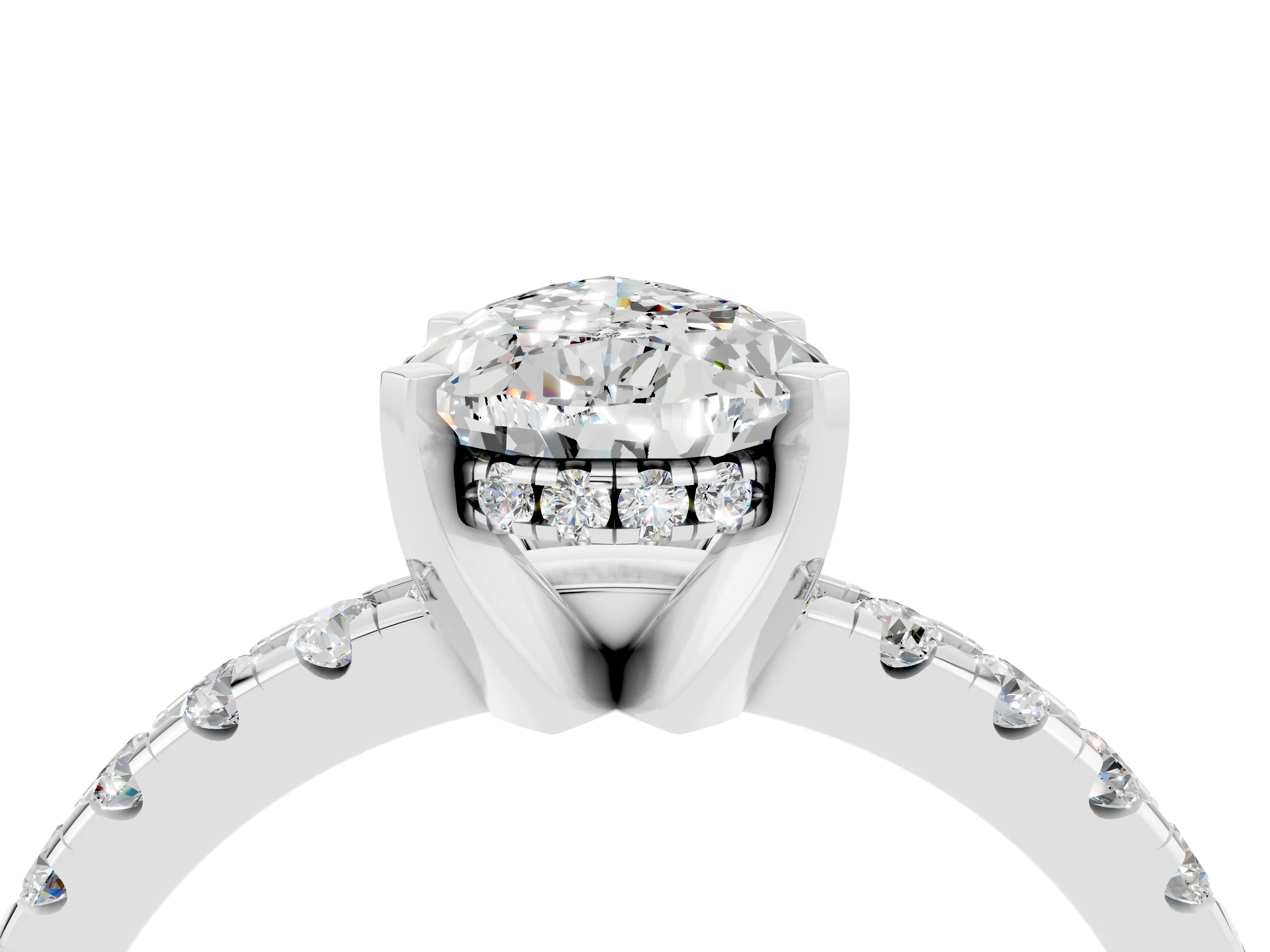 White gold Pear Cut Moissanite Solitaire Ring with Pavé Band and Four-Prong Setting_28