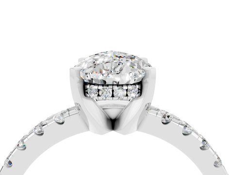 White gold Pear Cut Moissanite Solitaire Ring with Pavé Band and Four-Prong Setting_28