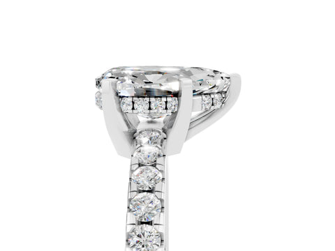 White gold Pear Cut Moissanite Solitaire Ring with Pavé Band and Four-Prong Setting_29